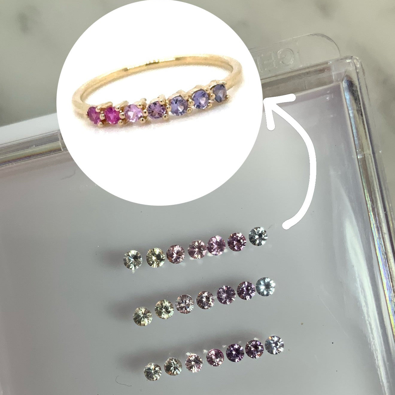 Anillo Leticia de Zafiros Pastel (7 piezas)