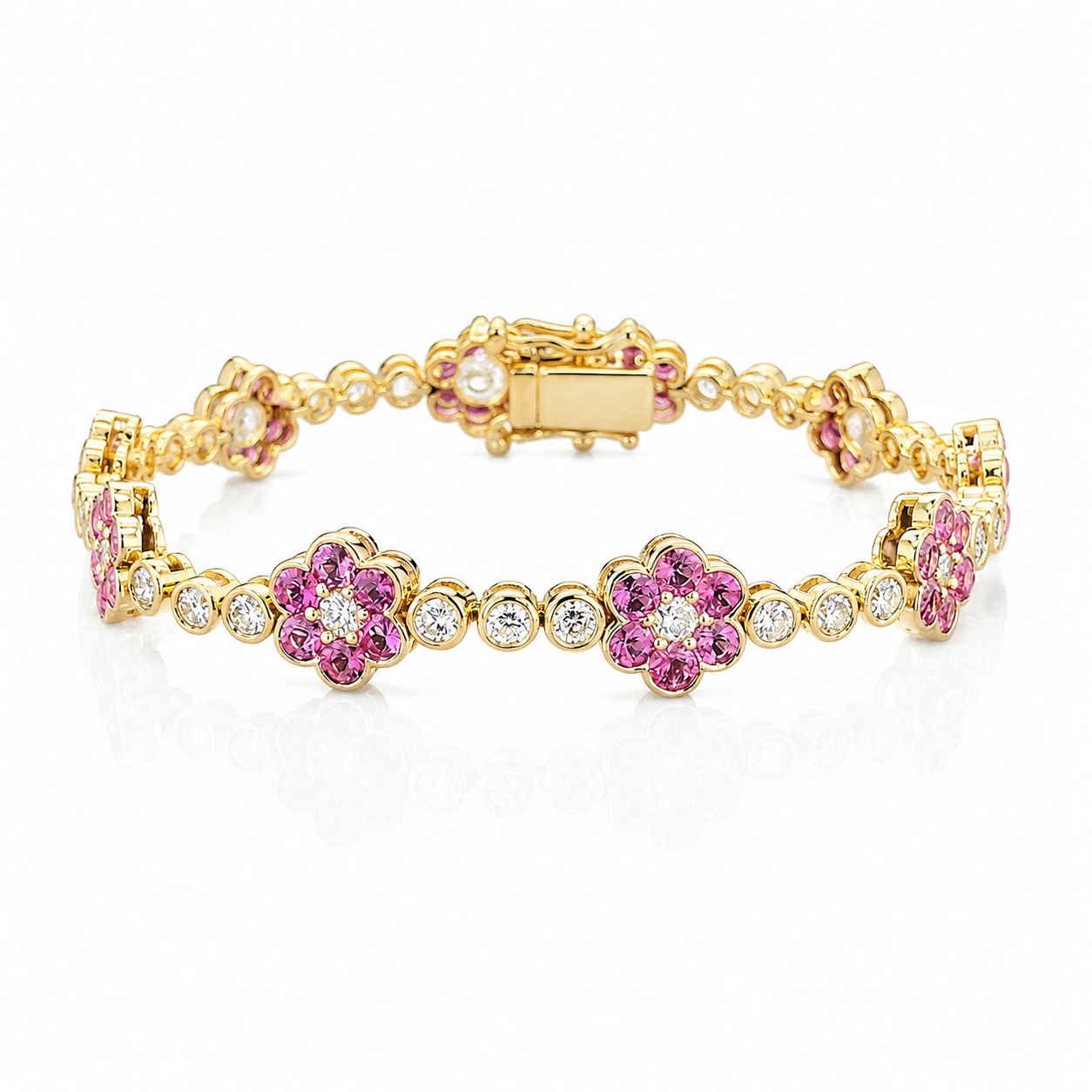 Pulsera Tenis de Flores de Zafiros y Diamantes