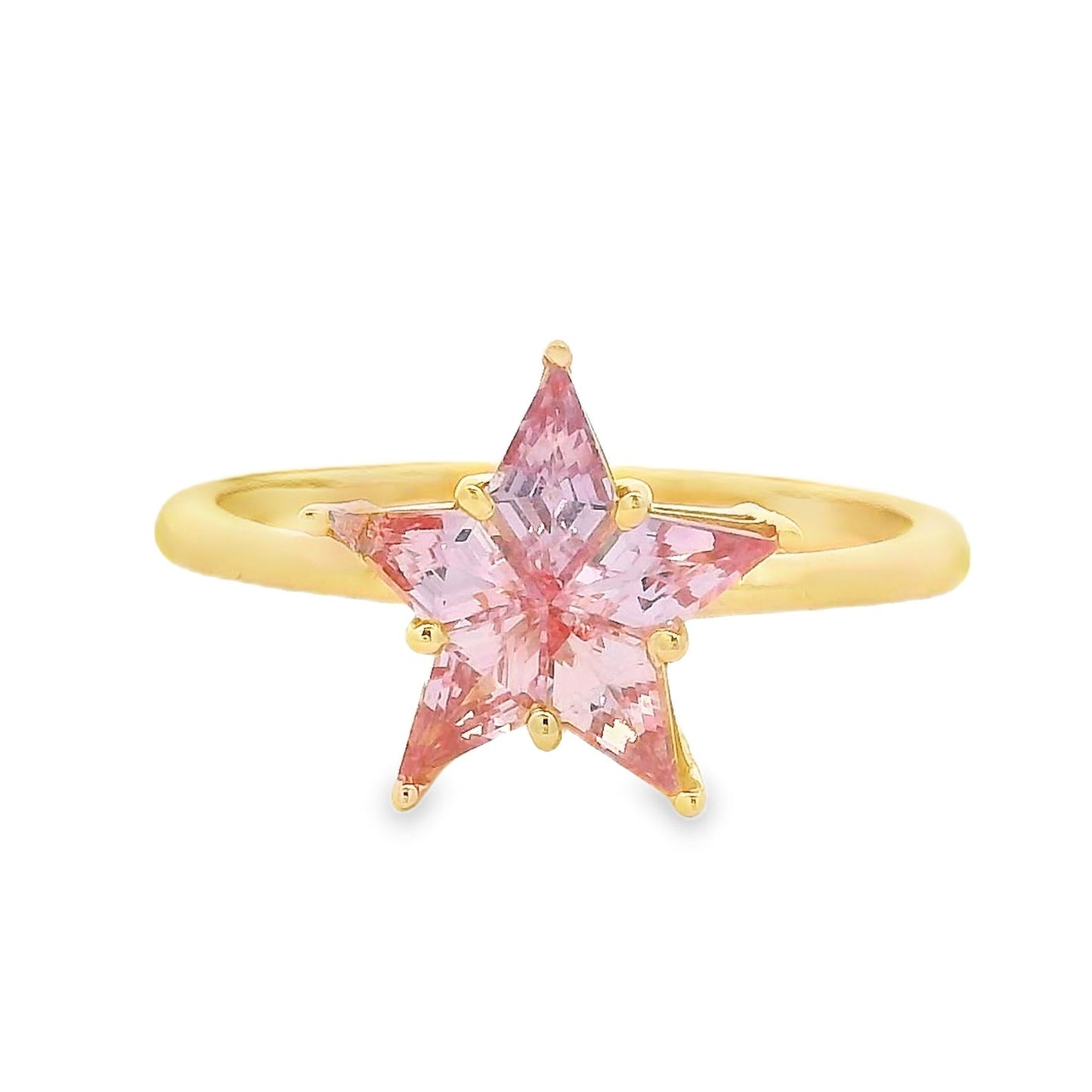 ENTREGA INMEDIATA / PIEZA ÚNICA / Anillo Estrella Rompecabezas de Zafiros Rosas / Oro amarillo 14K / Talla 7