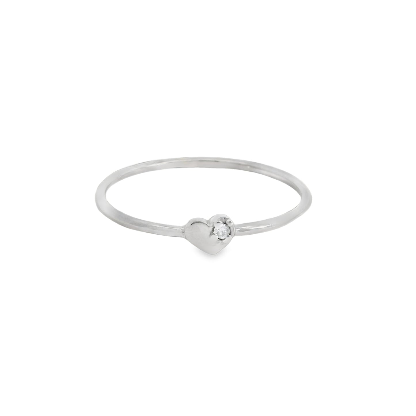 ENTREGA INMEDIATA / Anillo Corazón Mini de Diamante / Oro blanco 14K / Talla 6.5