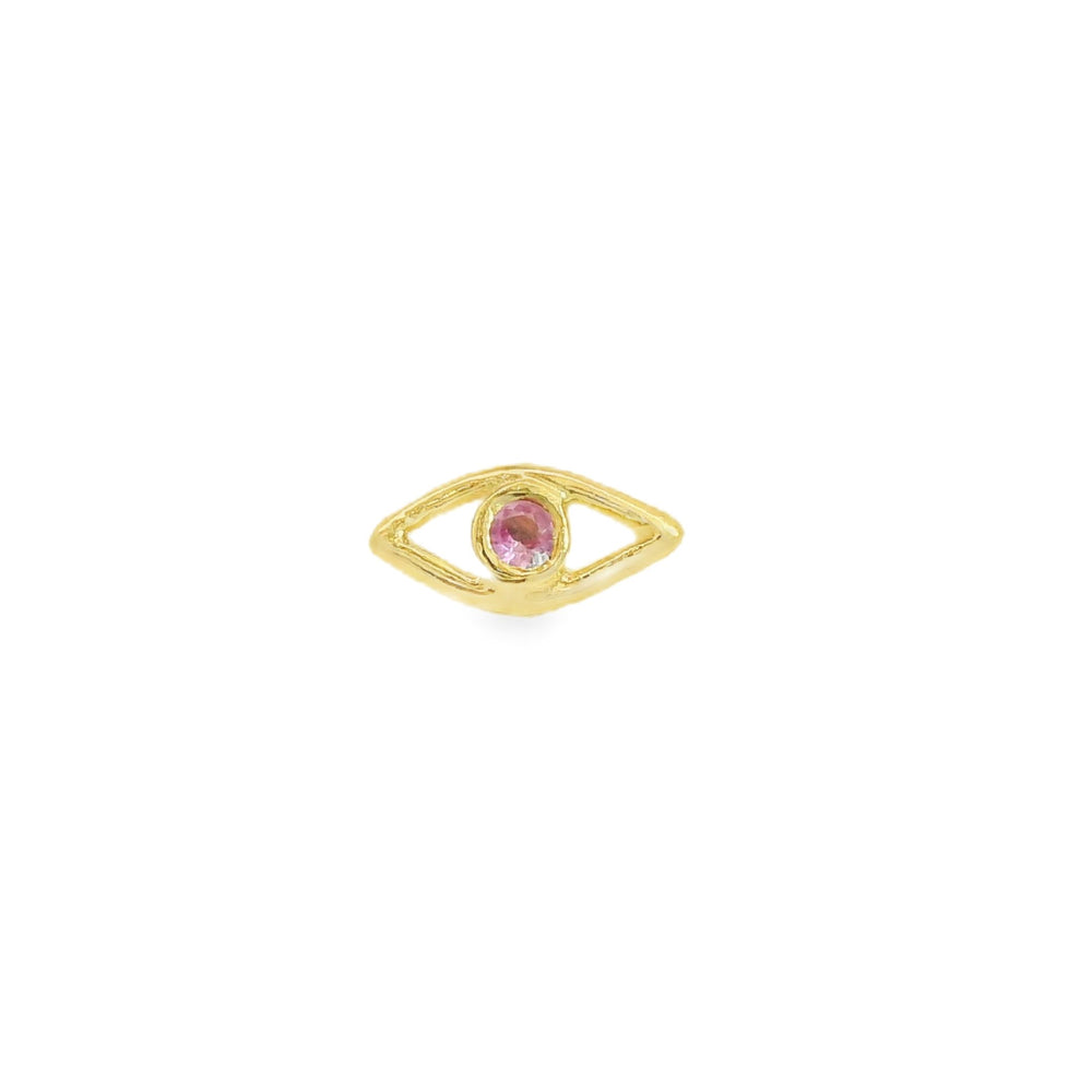 ENTREGA INMEDIATA / Arete Ojo con Rubí Rosa / Oro amarillo 14K / (UNA PIEZA)