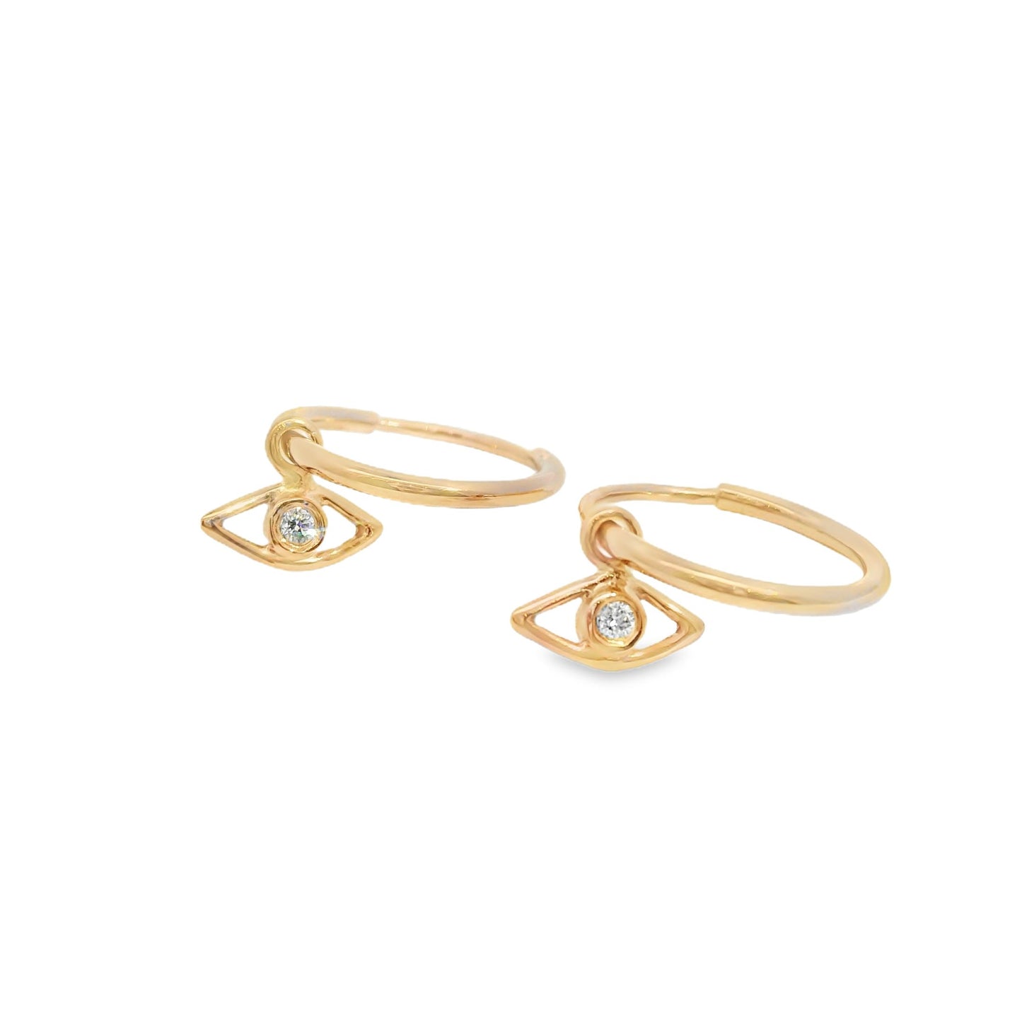 ENTREGA INMEDIATA / Arracadas con Dije de Ojo con Diamante / Oro rosa 14K