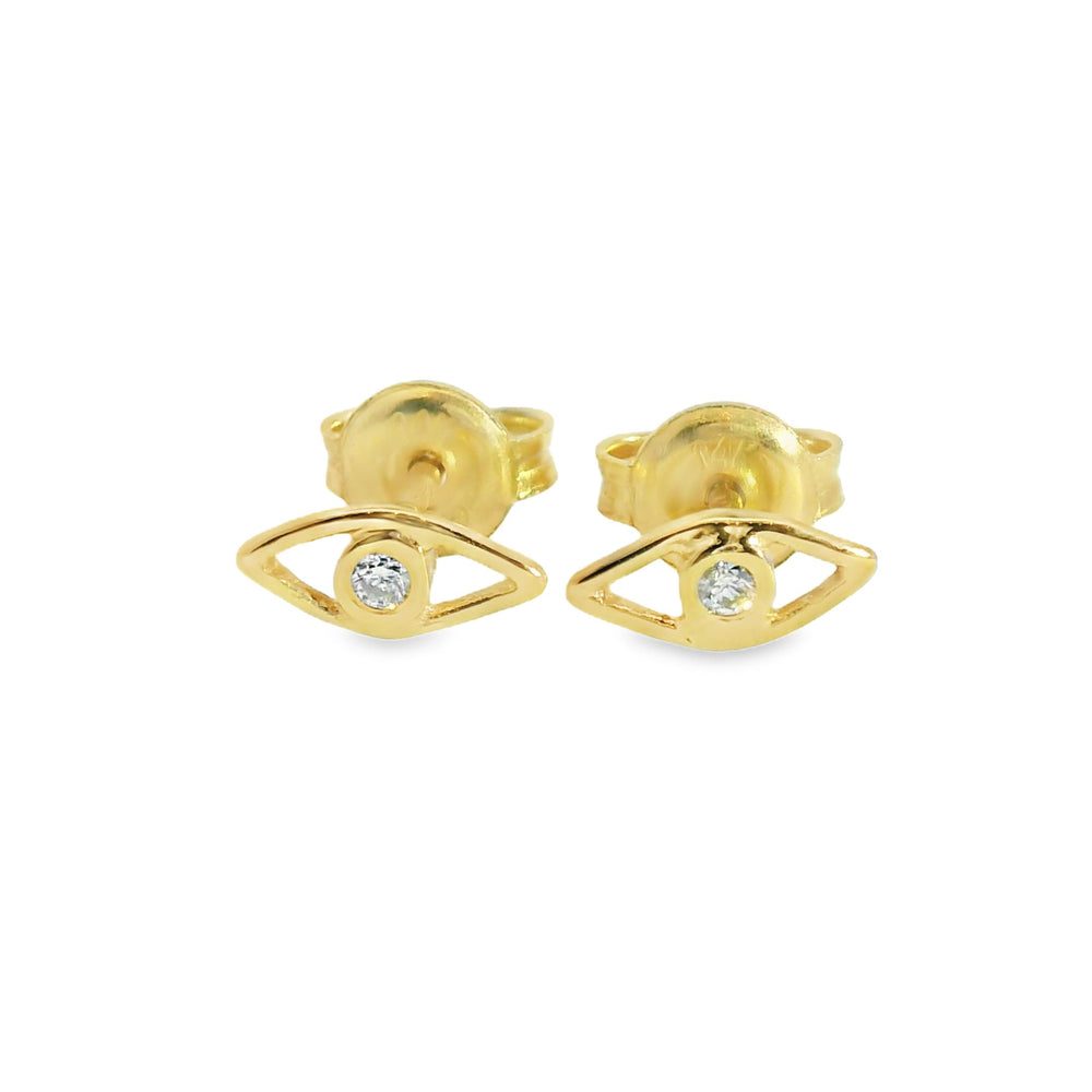 ENTREGA INMEDIATA / Aretes Ojo con Diamantes / Oro amarillo 14K  / PAR