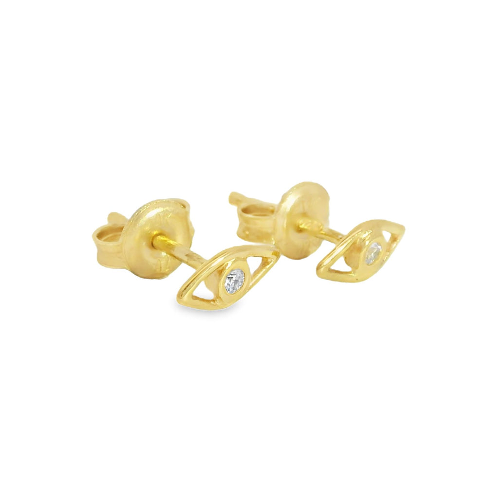 ENTREGA INMEDIATA / Aretes Ojo con Diamantes / Oro amarillo 14K  / PAR