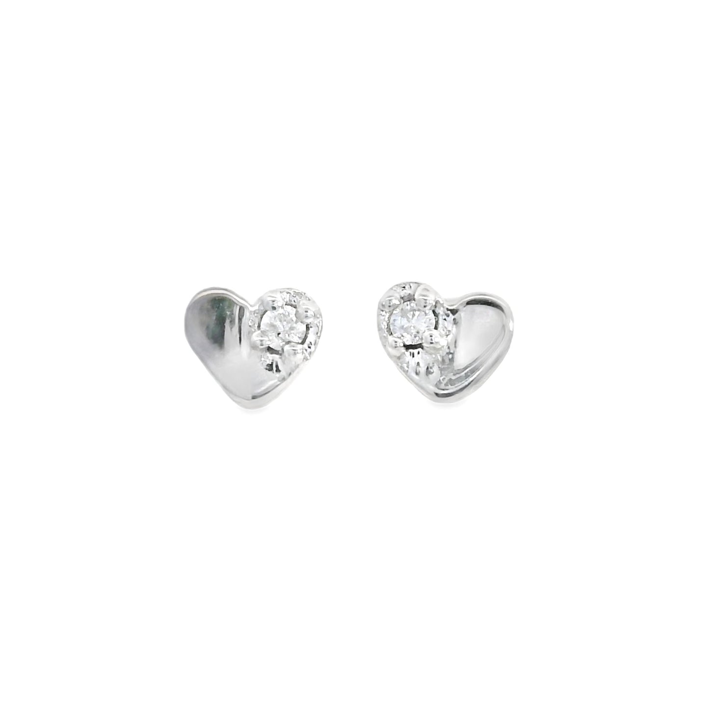 ENTREGA INMEDIATA / Aretes Corazón Mini con Diamantes / Oro blanco 14K / PAR