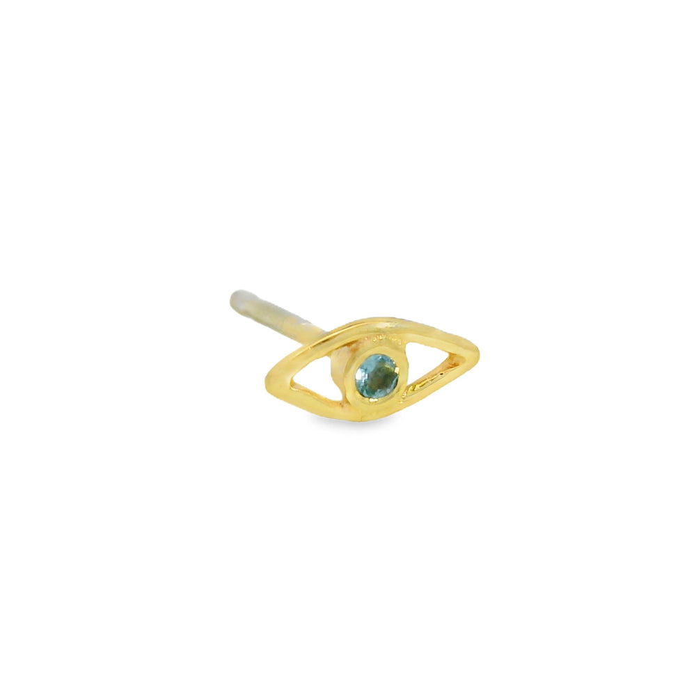 ENTREGA INMEDIATA / Arete Ojo con Aguamarina / Oro amarillo 14K / (UNA PIEZA)