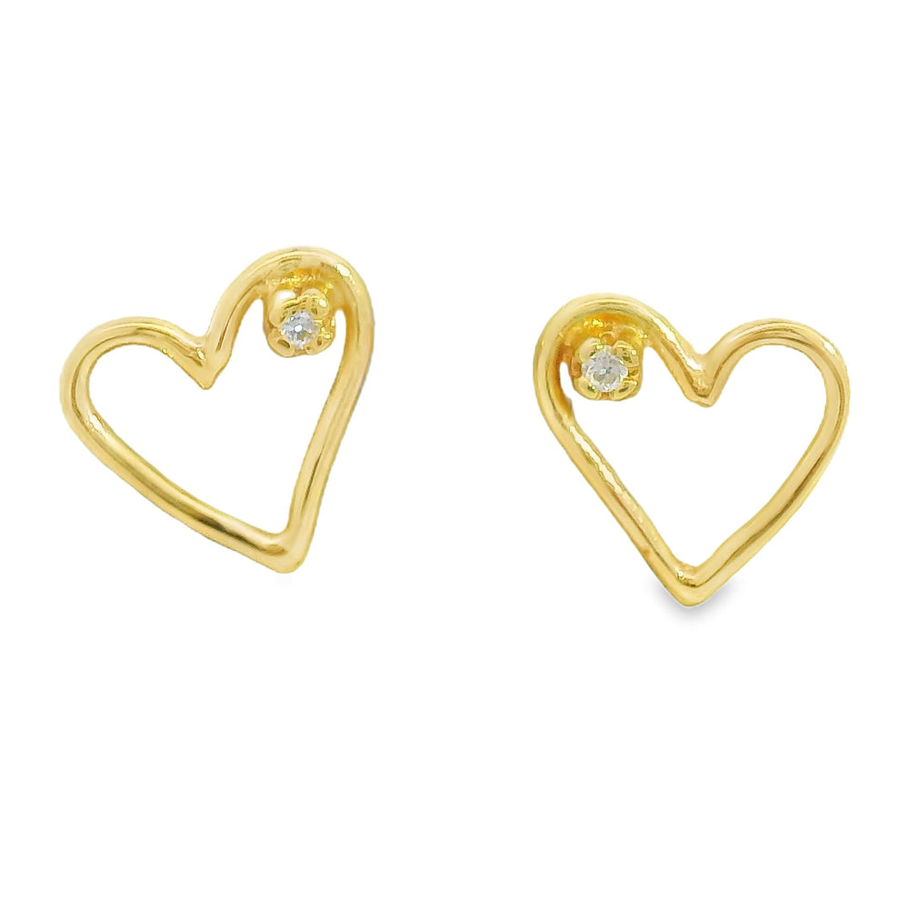 ENTREGA INMEDIATA / Aretes Corazón Mini con Diamante / Oro amarillo / PAR