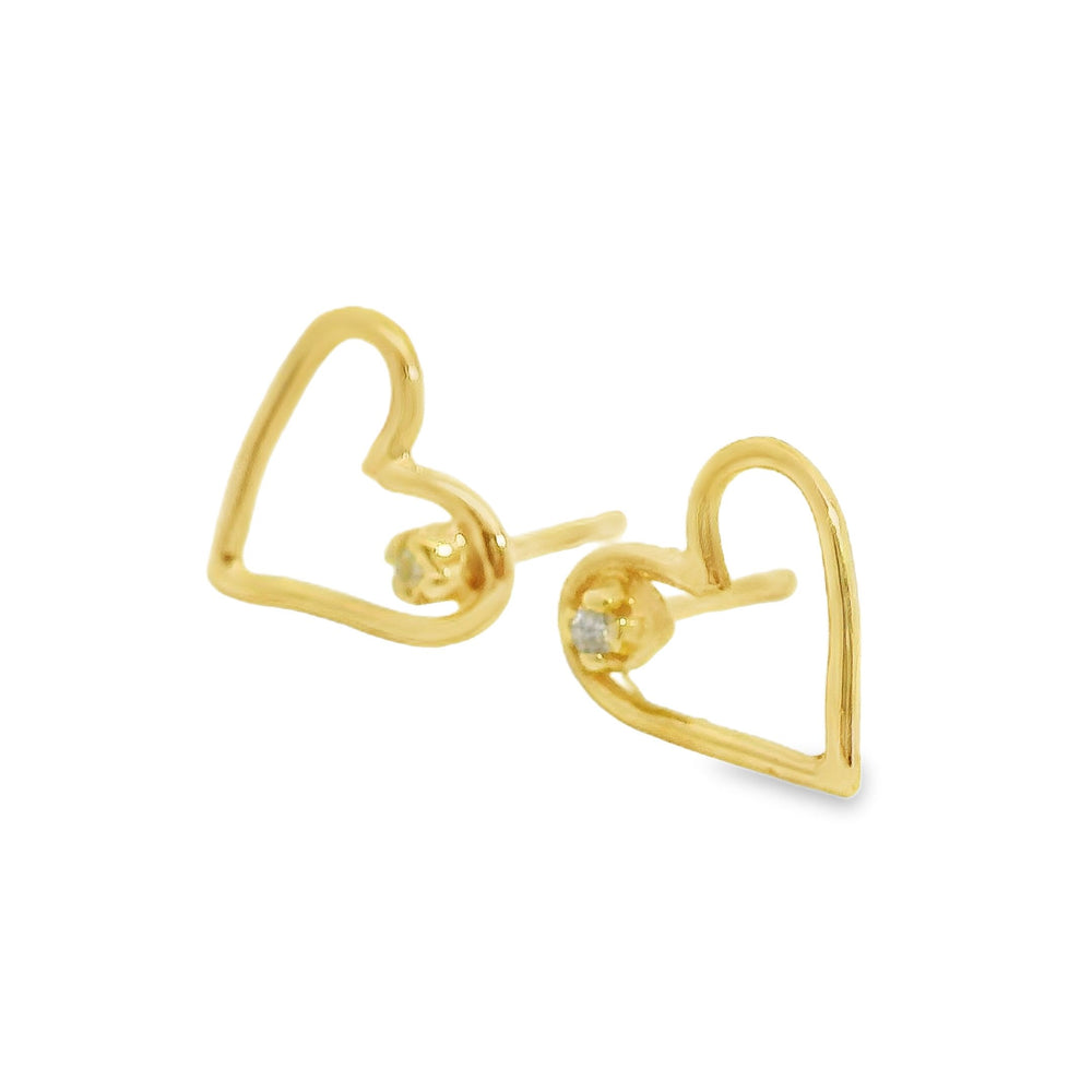 ENTREGA INMEDIATA / Aretes Corazón Mini con Diamante / Oro amarillo / PAR