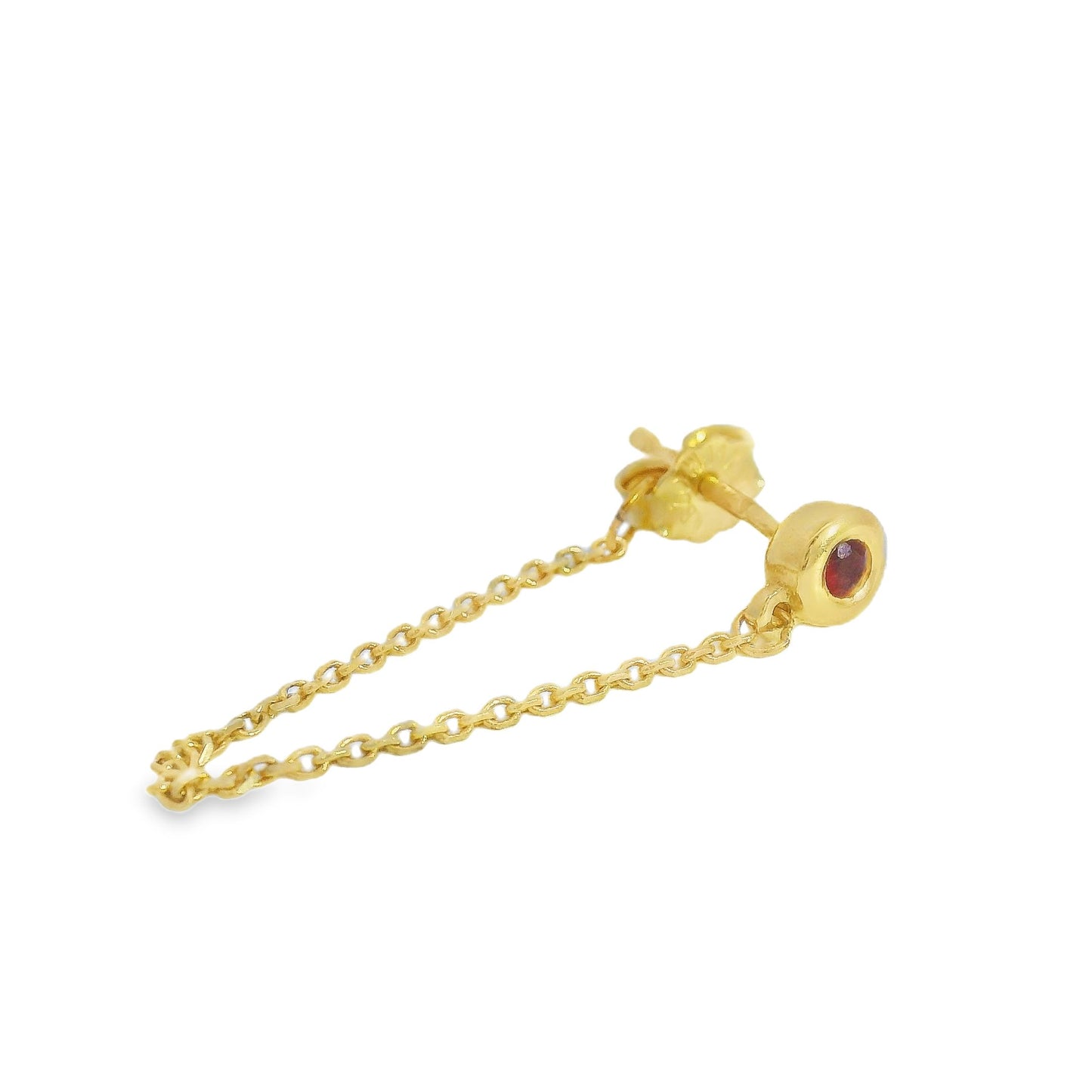 ENTREGA INMEDIATA / Arracada de Cadena Ariela'z con Rubí / Oro amarillo 14K / (UNA PIEZA)