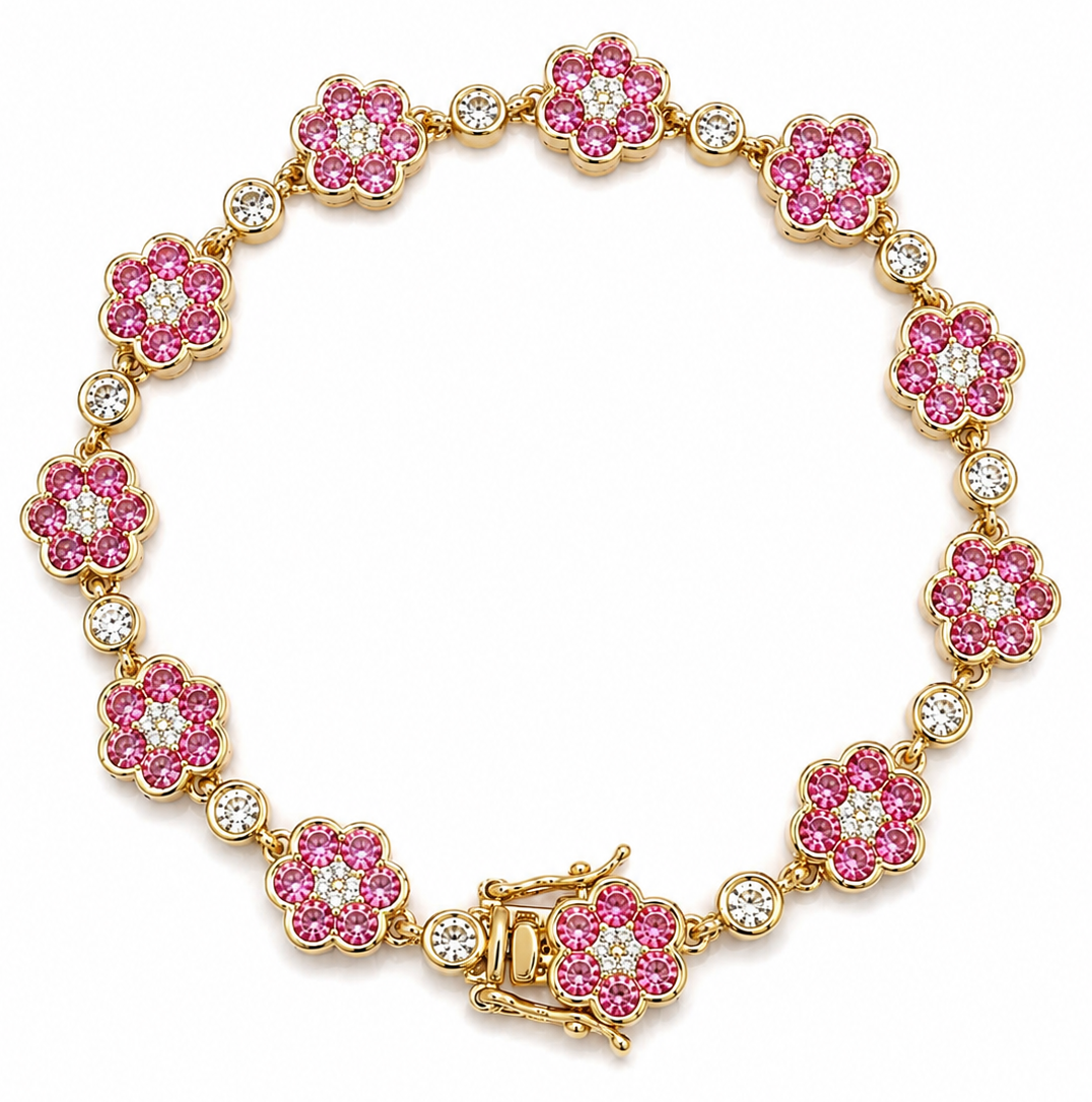 Pulsera Flores de Zafiros y Diamantes Alternados Grande