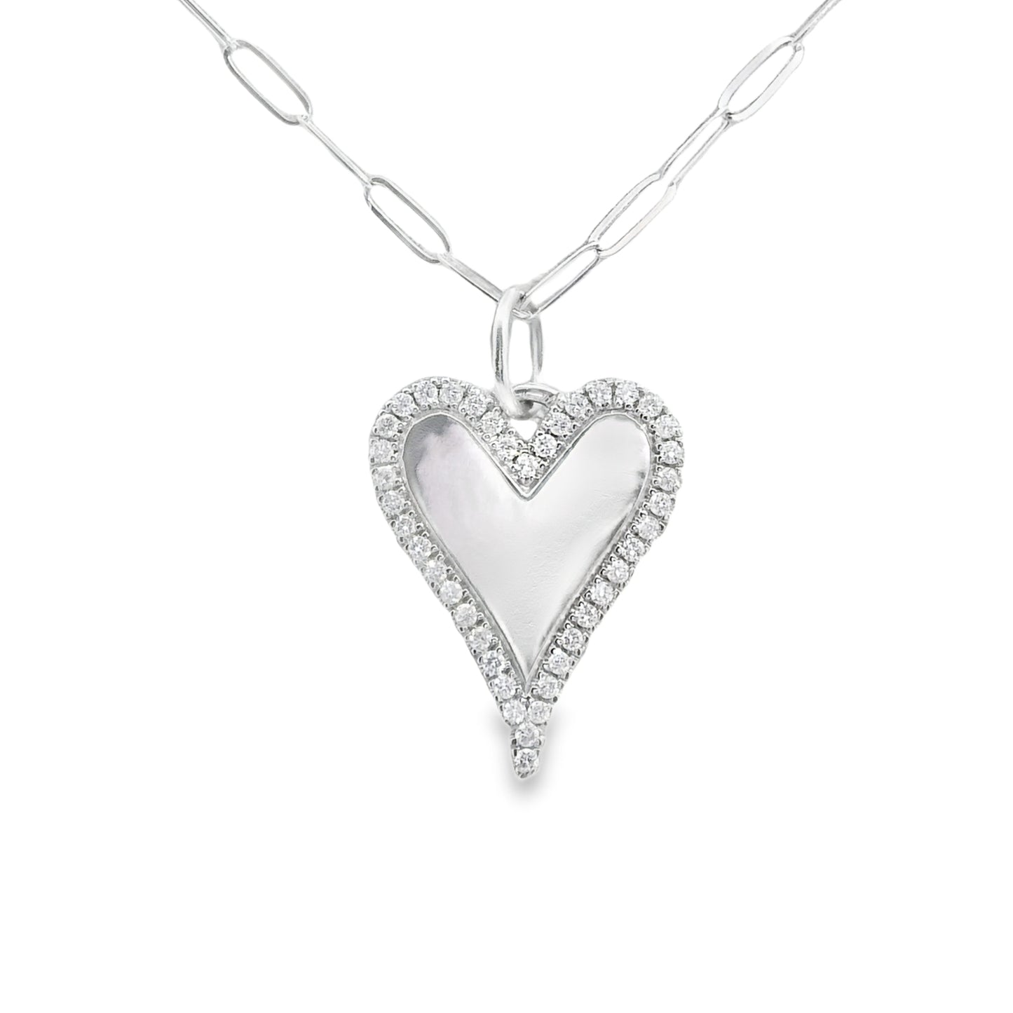 ENTREGA INMEDIATA / Dije de Corazón Contorno de Diamantes Grande / Oro blanco 14K