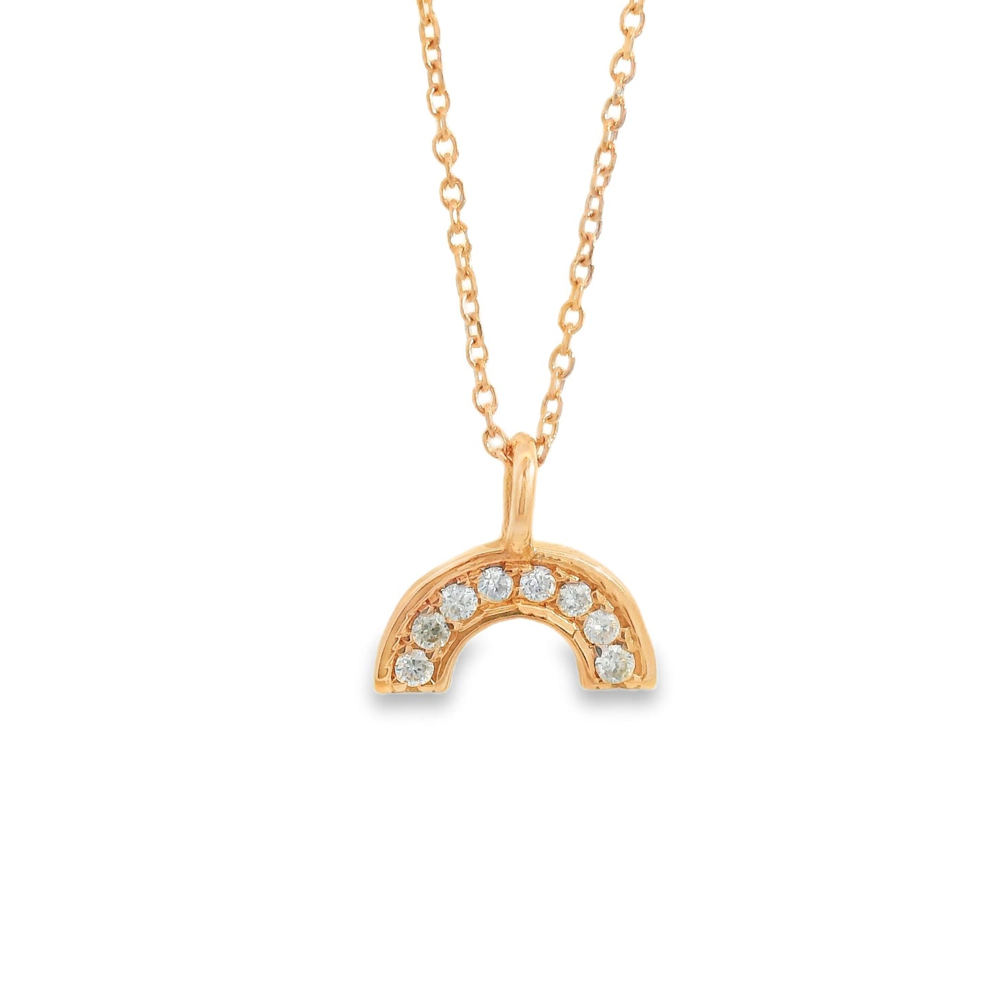 ENTREGA INMEDIATA / Dije de Arcoíris de Diamantes con Cadena / Oro rosa 14K