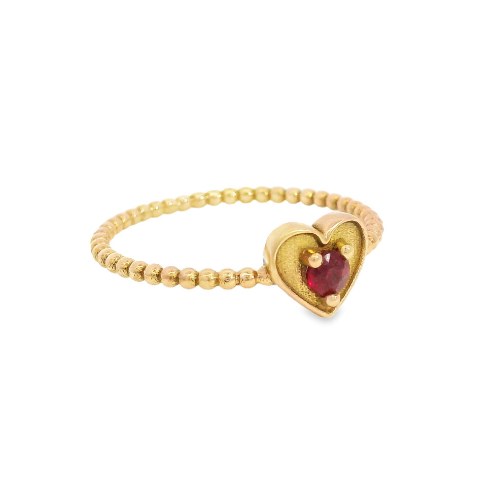 ENTREGA INMEDIATA / PIEZA ÚNICA / Anillo Corazón con Rubí / Oro rosa 14K / Talla 8