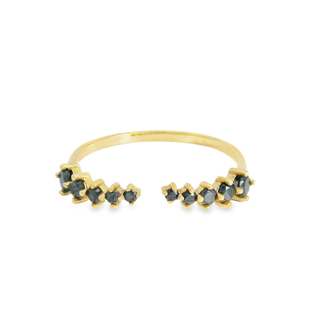 ENTREGA INMEDIATA / Anillo Alma con Diamantes Negros / Oro amarillo 14K / Talla 5.5