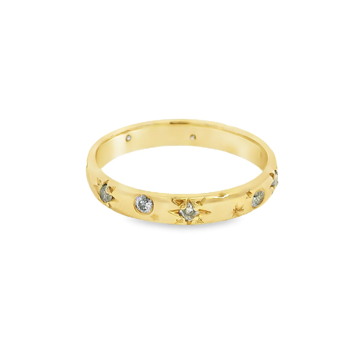 ENTREGA INMEDIATA / Argolla de Estrellas con Diamantes Salt and Pepper / Oro amarillo 14K / Talla 4.5