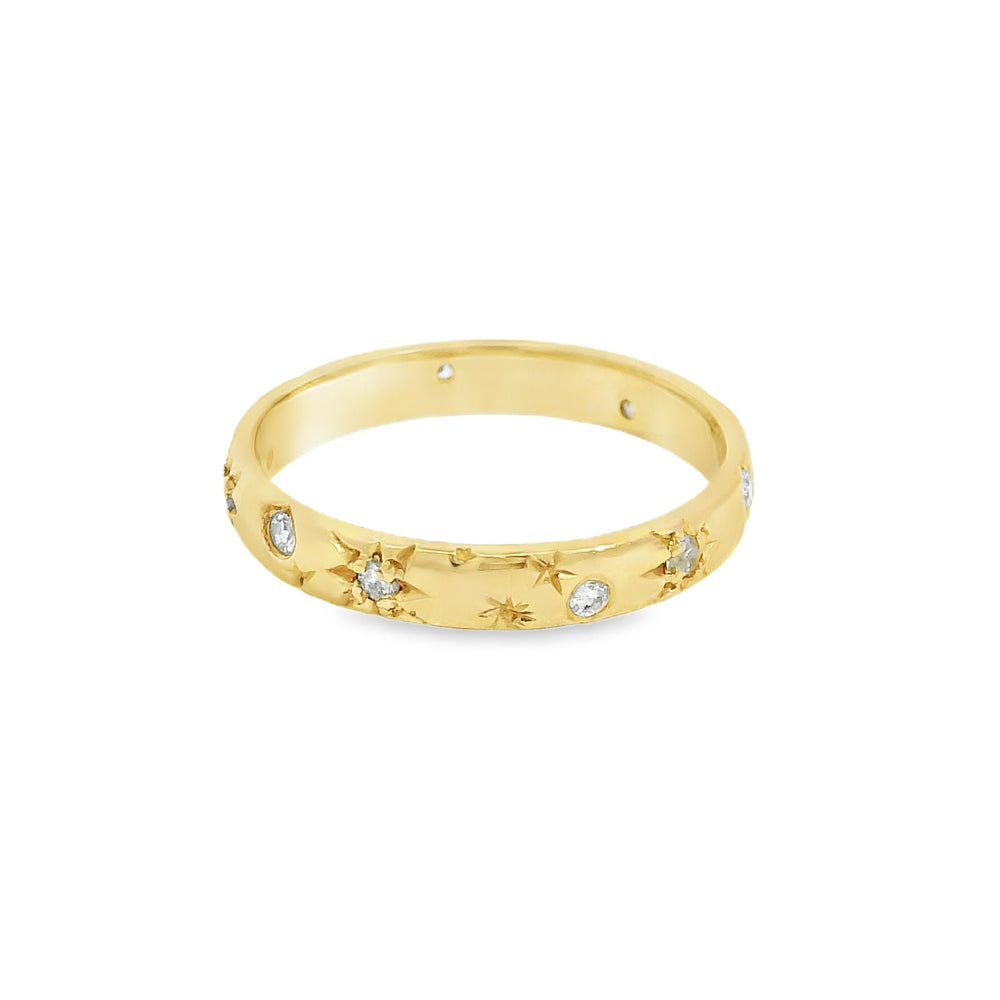 
                      
                        ENTREGA INMEDIATA / Argolla de Estrellas con Diamantes / Oro amarillo 14K / Talla 4.5
                      
                    