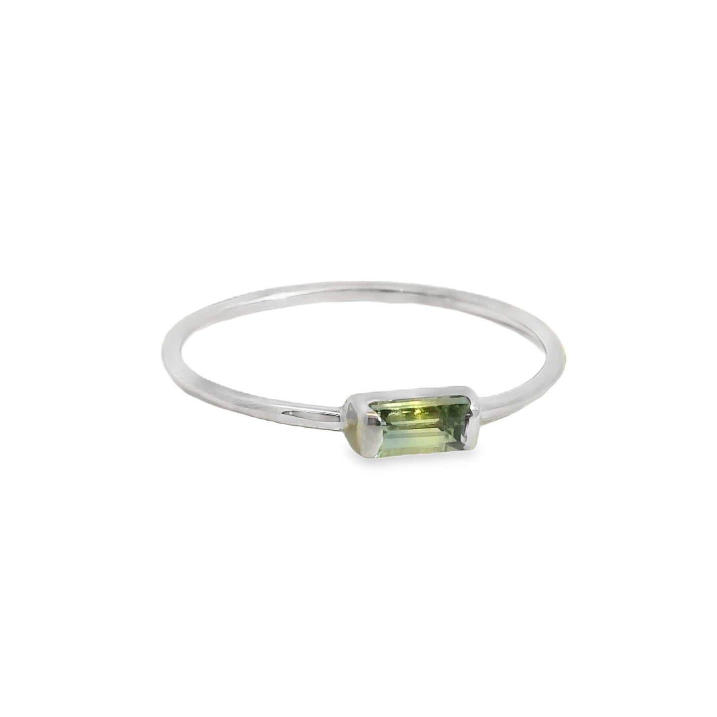 ENTREGA INMEDIATA / Anillo Piedra Horizontal con Zafiro Bicolor / Oro blanco 14K / Talla 5