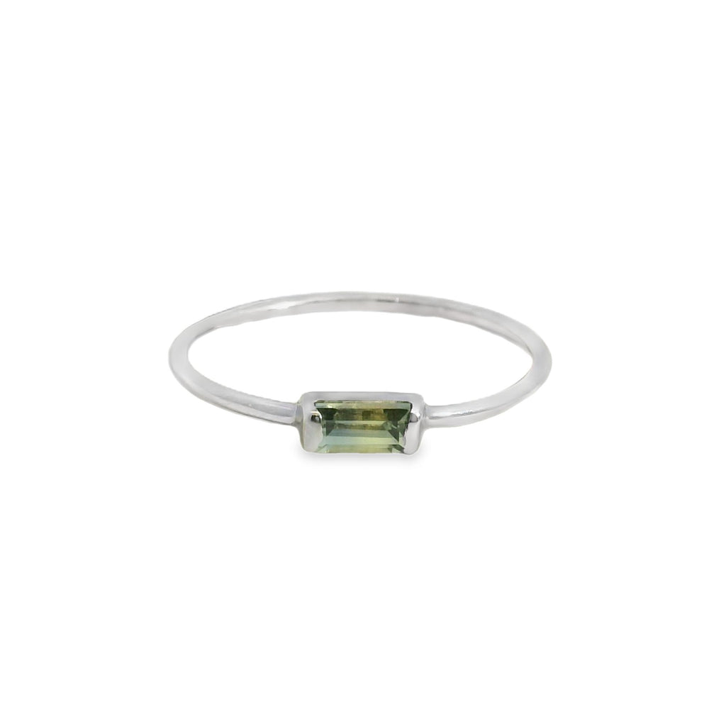 ENTREGA INMEDIATA / Anillo Piedra Horizontal con Zafiro Bicolor / Oro blanco 14K / Talla 5