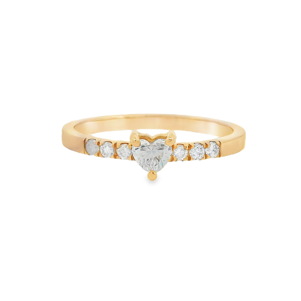 
                      
                        ENTREGA INMEDIATA / PIEZA ÚNICA / Anillo con Diamante Central corte Corazón y Diamantes laterales / Oro rosa 14K / Talla 8
                      
                    