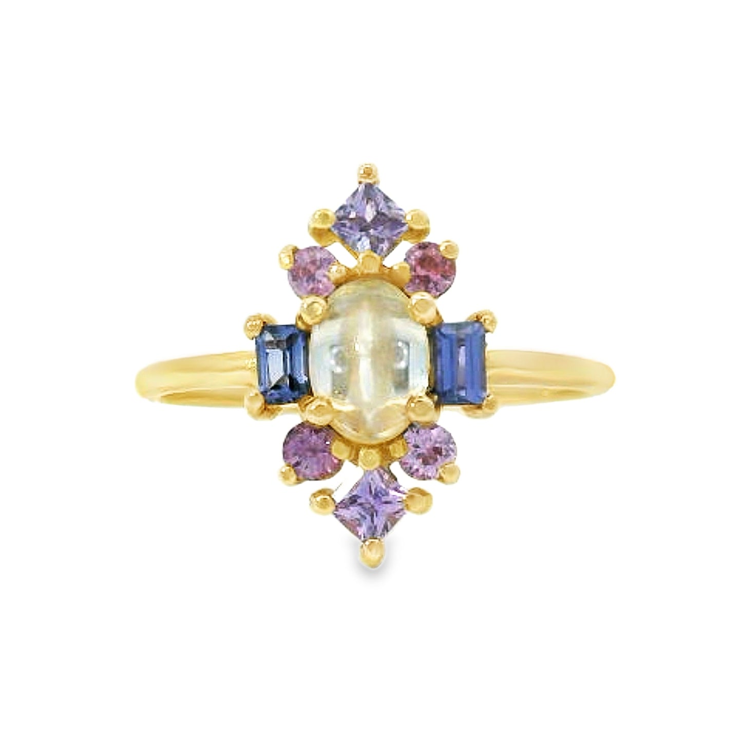 ENTREGA INMEDIATA / PIEZA ÚNICA / Anillo de Diamante Blanco Cabujón con Zafiros Rosas y Morados