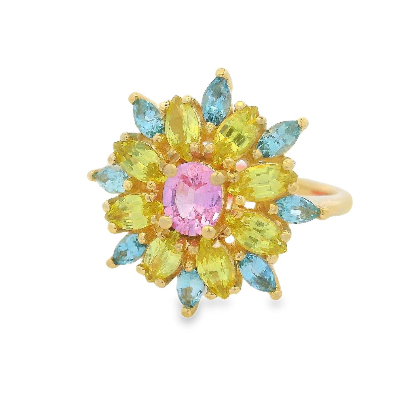 PIEZA UNICA / ENTREGA INMEDIATA / Anillo de Zafiros Fuegos Artificiales / Oro amarillo 14k / Talla 7