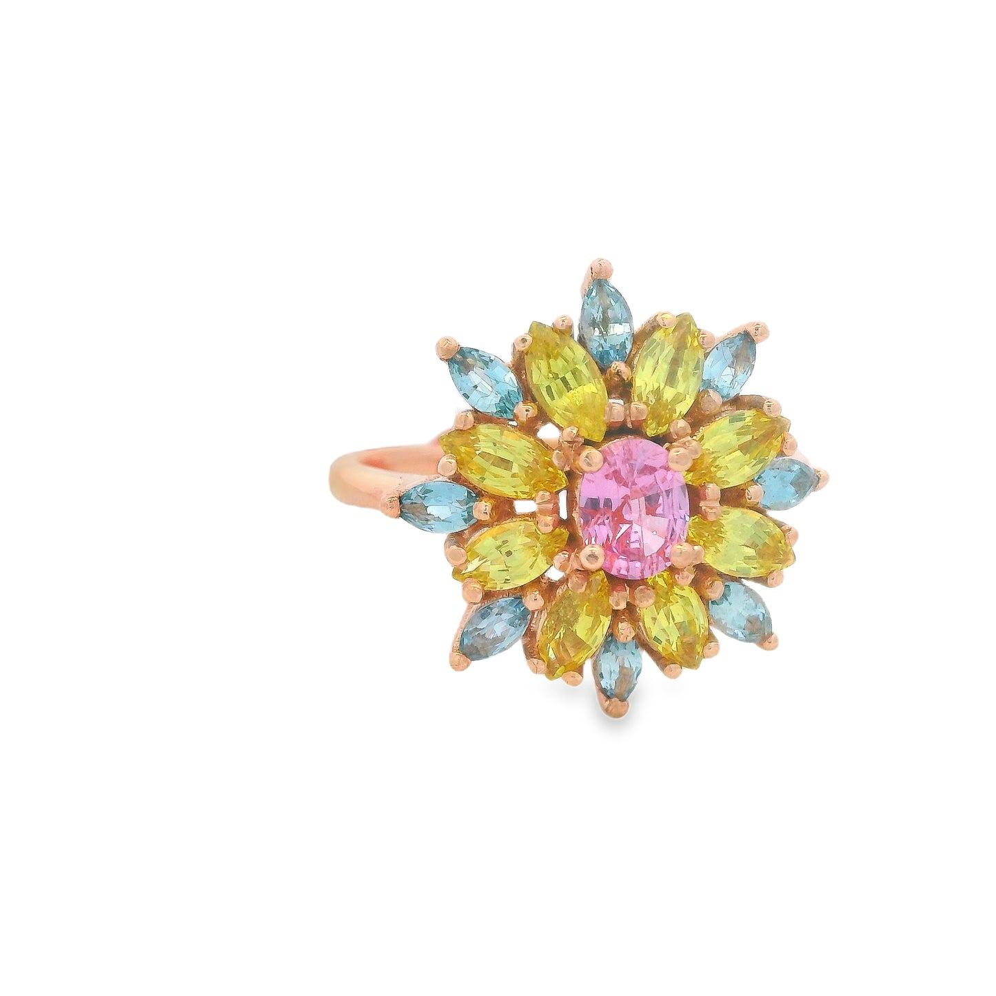 PIEZA UNICA / ENTREGA INMEDIATA / Anillo de Zafiros Fuegos Artificiales / Oro rosa 14k / Talla 7