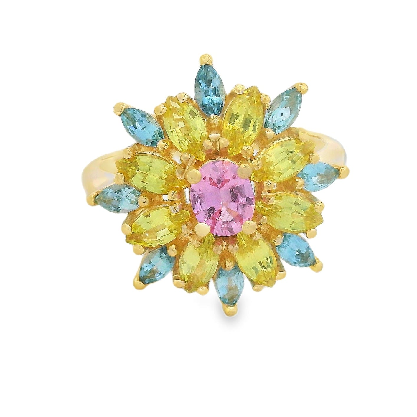 PIEZA UNICA / ENTREGA INMEDIATA / Anillo de Zafiros Fuegos Artificiales / Oro amarillo 14k / Talla 7