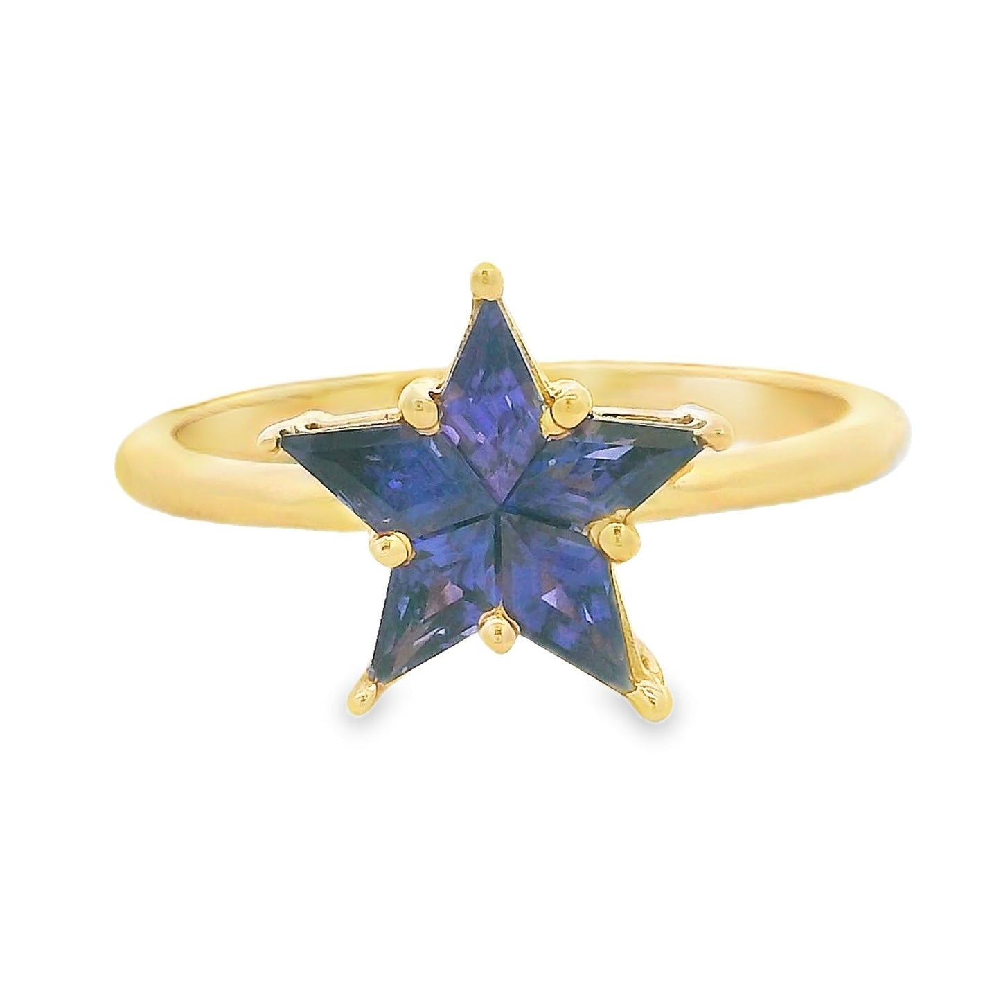 ENTREGA INMEDIATA / PIEZA ÚNICA / Anillo Estrella Rompecabezas de Zafiros Morados Obscuros / Oro amarillo 14K / Talla 7