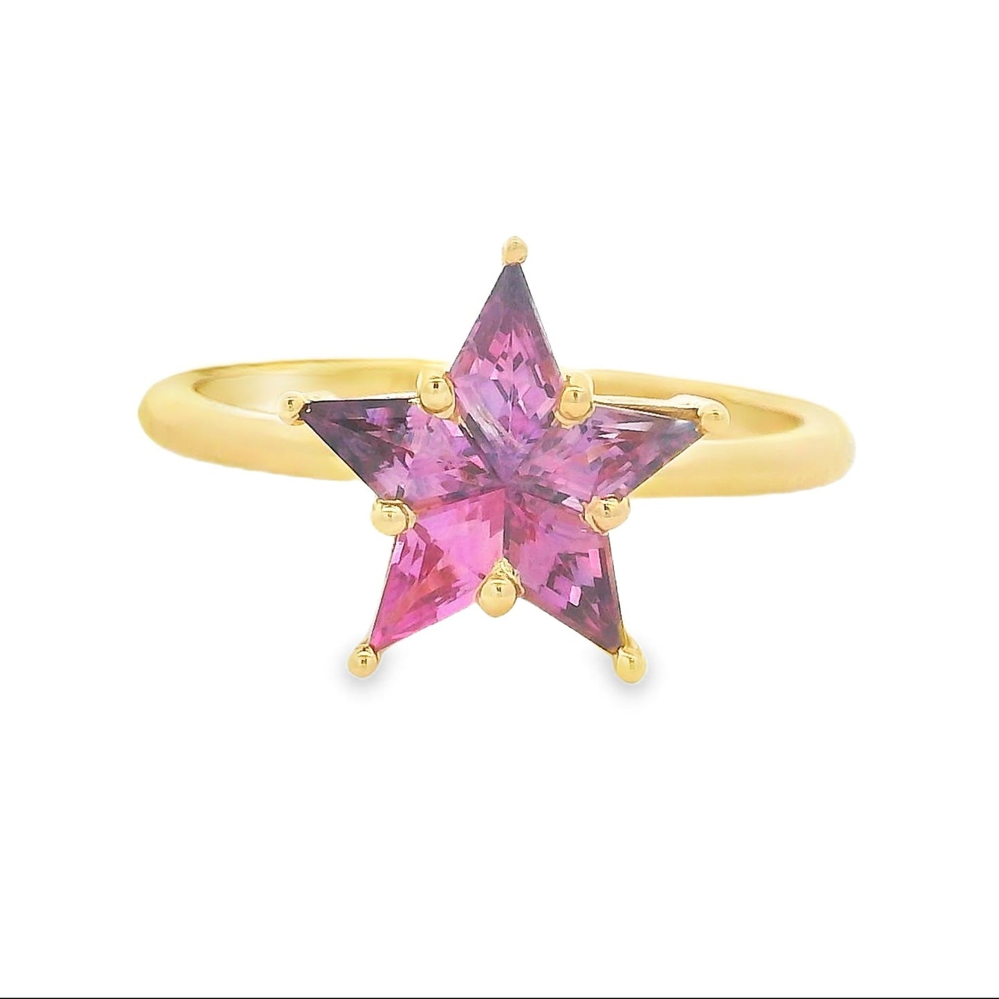 ENTREGA INMEDIATA / PIEZA ÚNICA / Anillo Estrella Rompecabezas de Zafiros Rosas Morados / Oro amarillo 14K / Talla 7