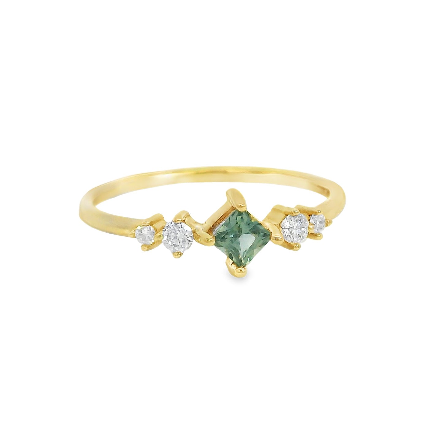 ENTREGA INMEDIATA / Anillo Lily con Zafiro Azul Verdoso Opalescente / Oro amarillo 14K / Talla 8.5