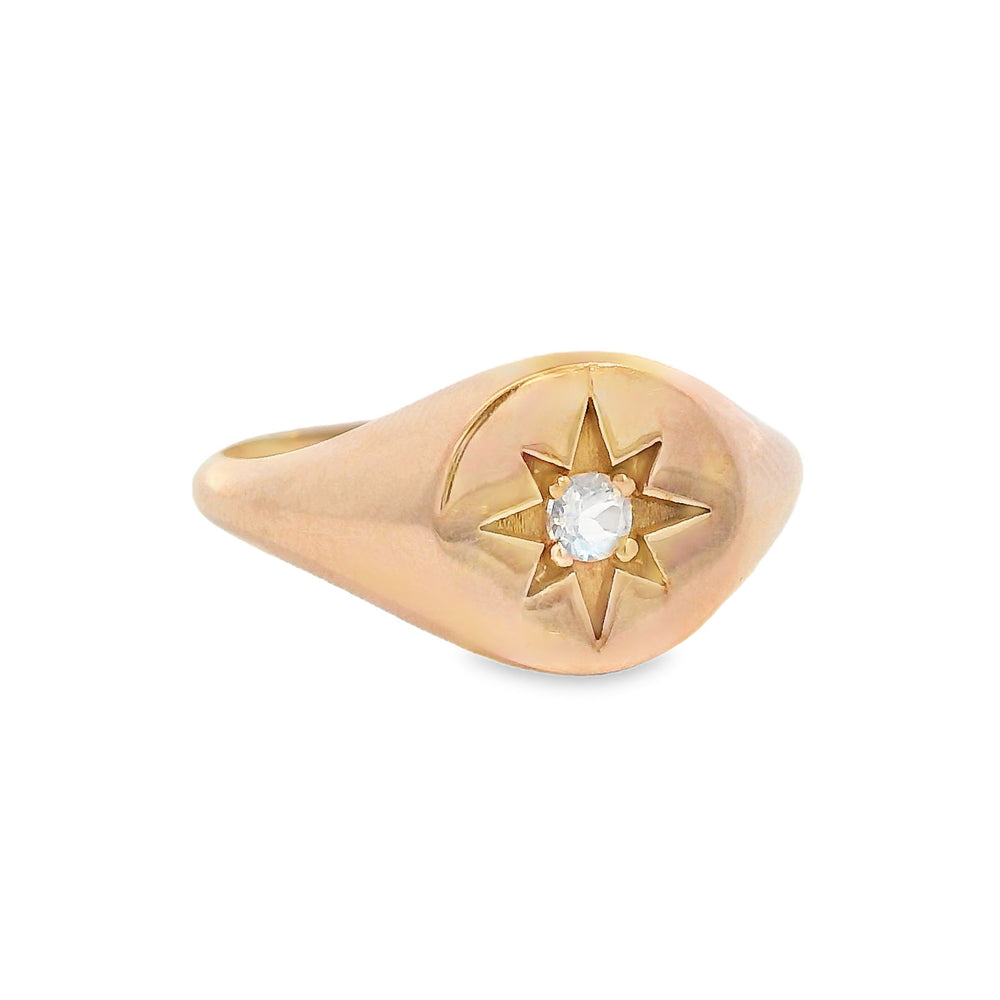 ENTREGA INMEDIATA / Anillo Sello de Estrella con Moonstone / Oro rosa 14K / Talla 6.5