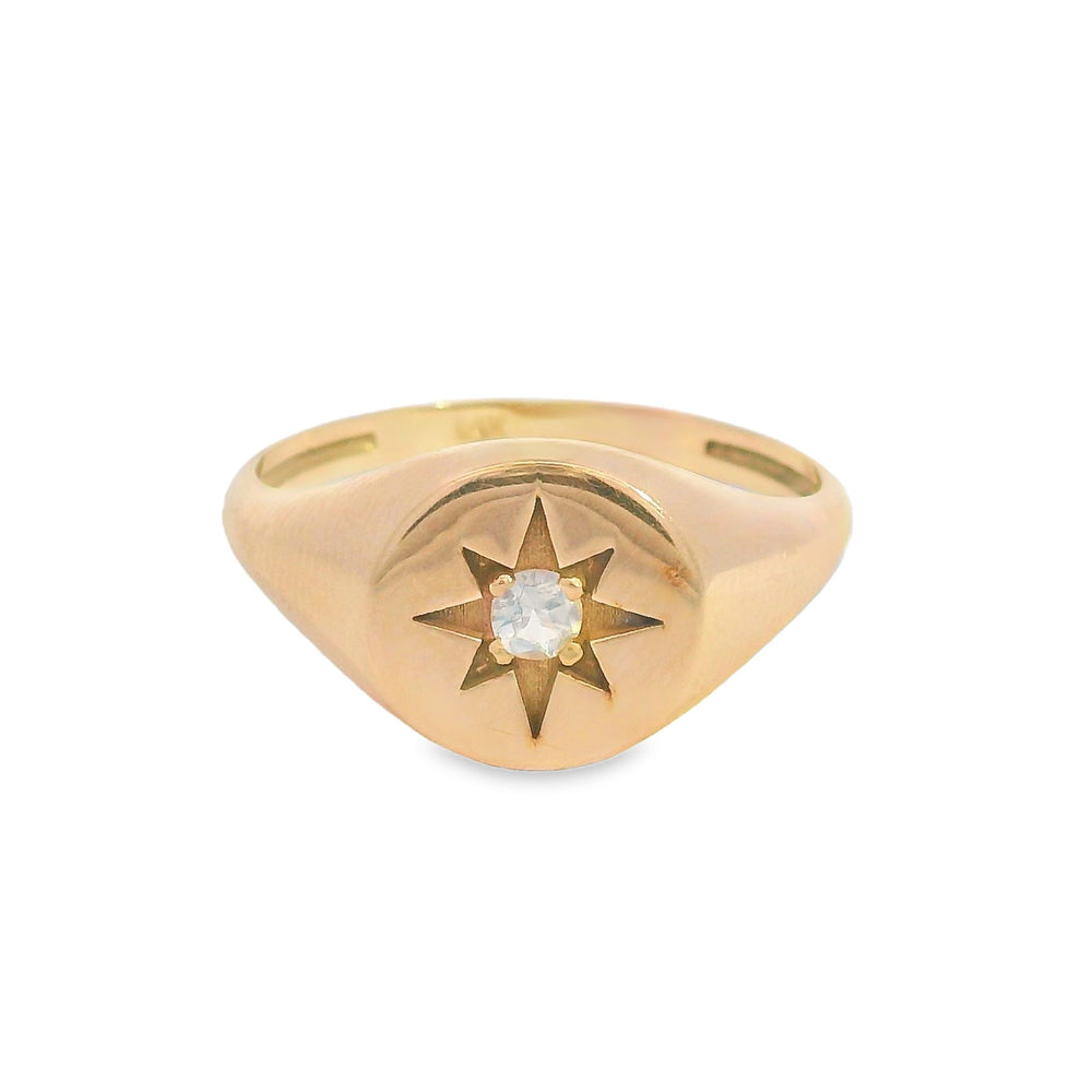 
                      
                        ENTREGA INMEDIATA / Anillo Sello de Estrella con Moonstone / Oro rosa 14K / Talla 6.5
                      
                    