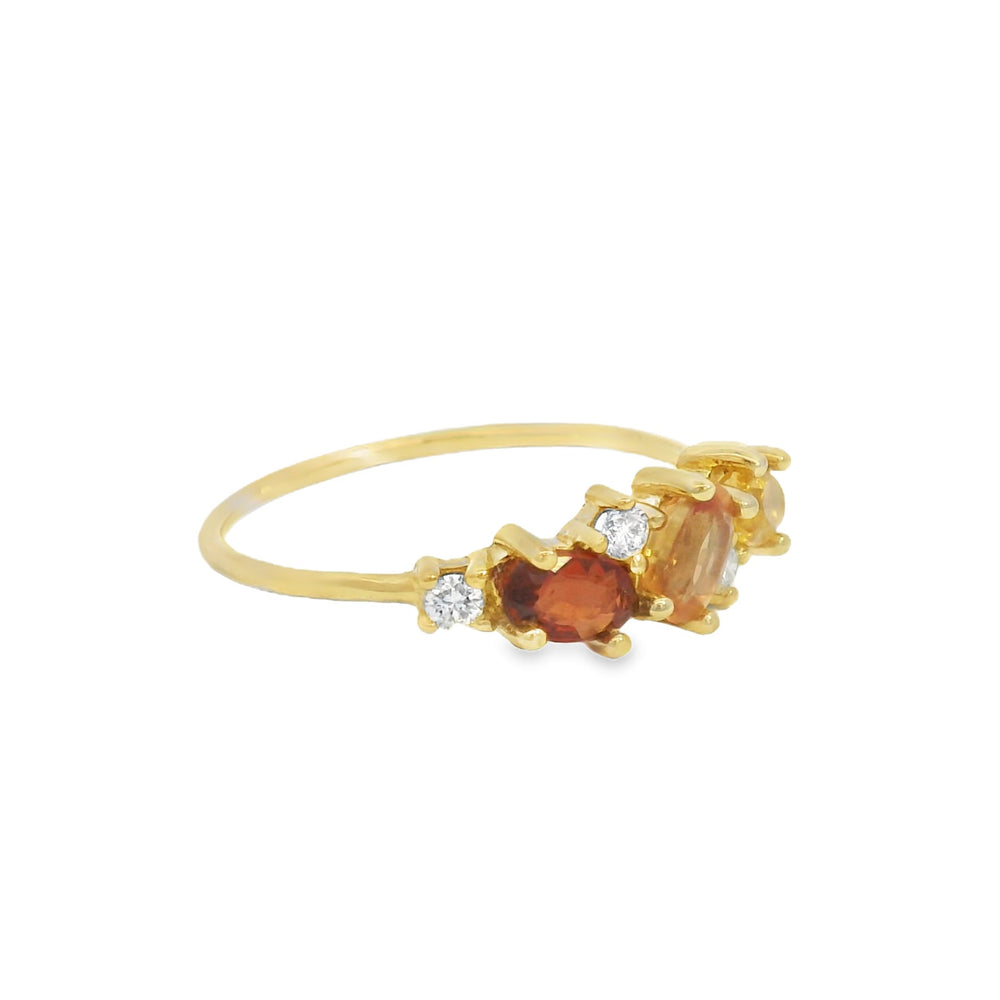 ENTREGA INMEDIATA / Anillo Laura con Zafiros de Colores en Tonos Degradados (Rojo, Naranja y Amarillo) / Oro amarillo 14K / Talla 7