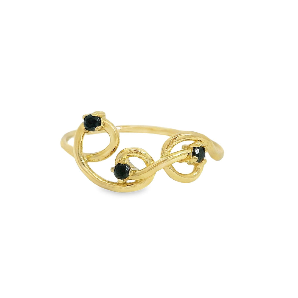 
                      
                        ENTREGA INMEDIATA / Anillo Mar con Diamantes Negros / Oro amarillo 14K / Talla 6
                      
                    