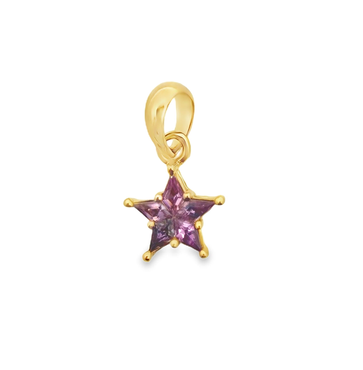 ENTREGA INMEDIATA / PIEZA ÚNICA / Charm Estrella Rompecabezas de Zafiros Rosas CHICO  / Oro amarillo 14K / SIN CADENA