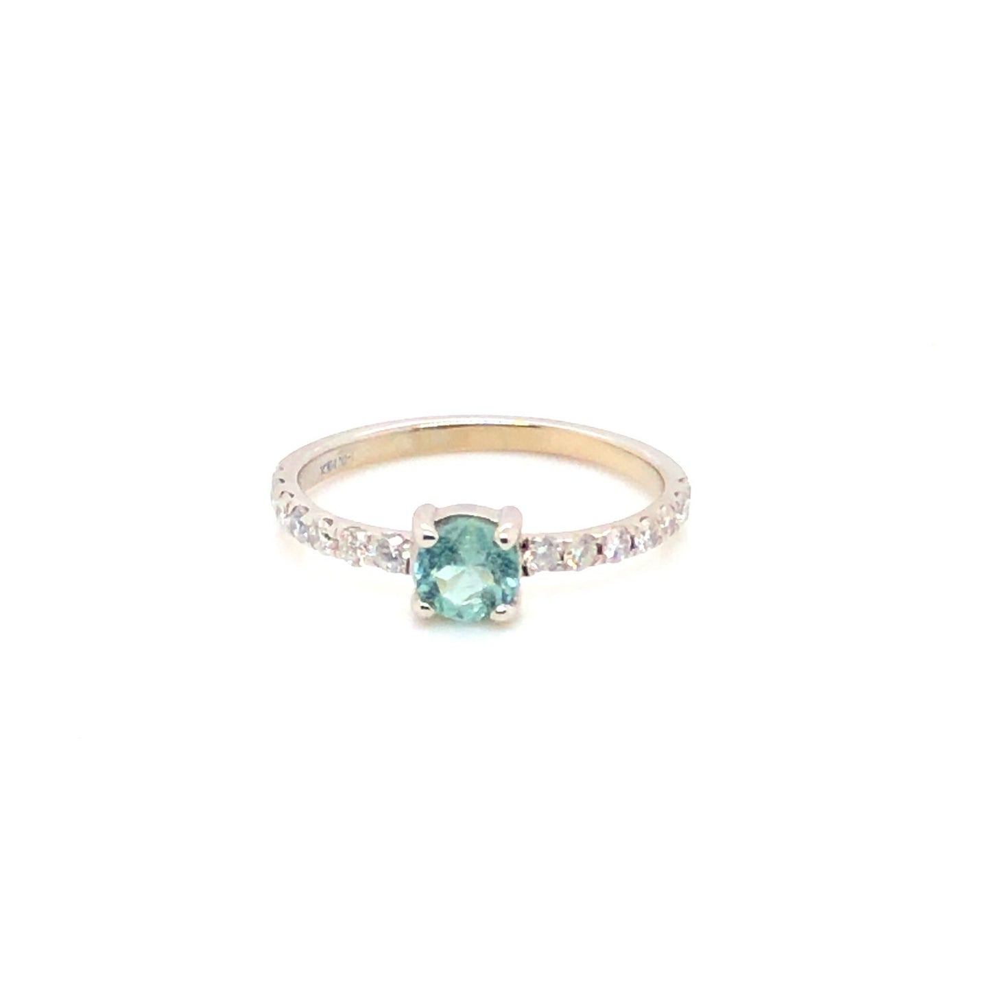 ENTREGA INMEDIATA / Anillo Apatita con Banda de Diamantes / Oro Blanco 14k / Talla 6