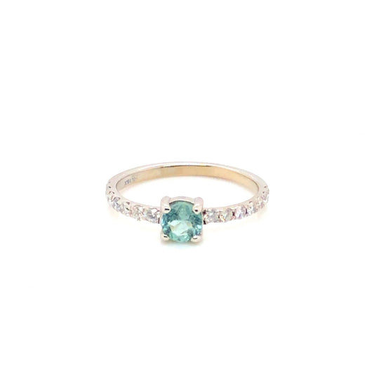 ENTREGA INMEDIATA / Anillo Apatita con Banda de Diamantes / Oro Blanco 14k / Talla 6