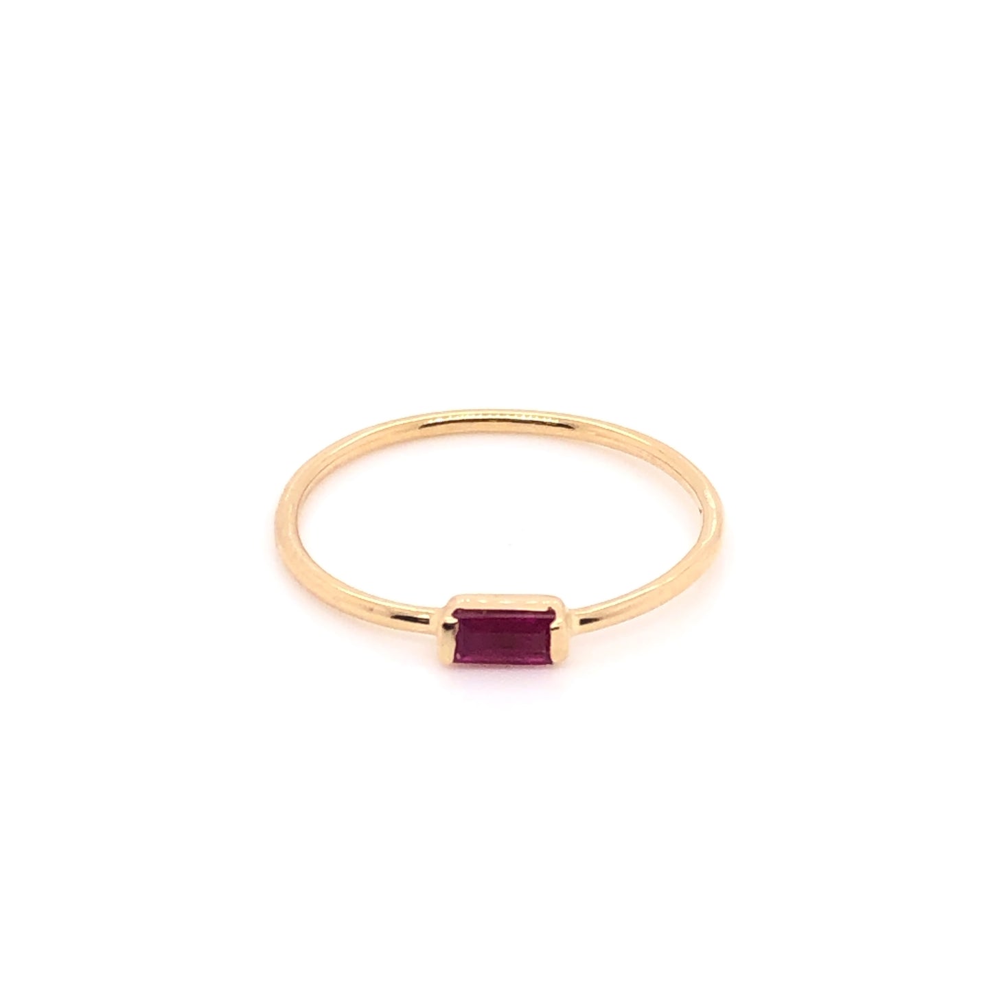ENTREGA INMEDIATA / Anillo Piedra Horizontal Rubí / Oro Amarillo 14k / Talla 4.5