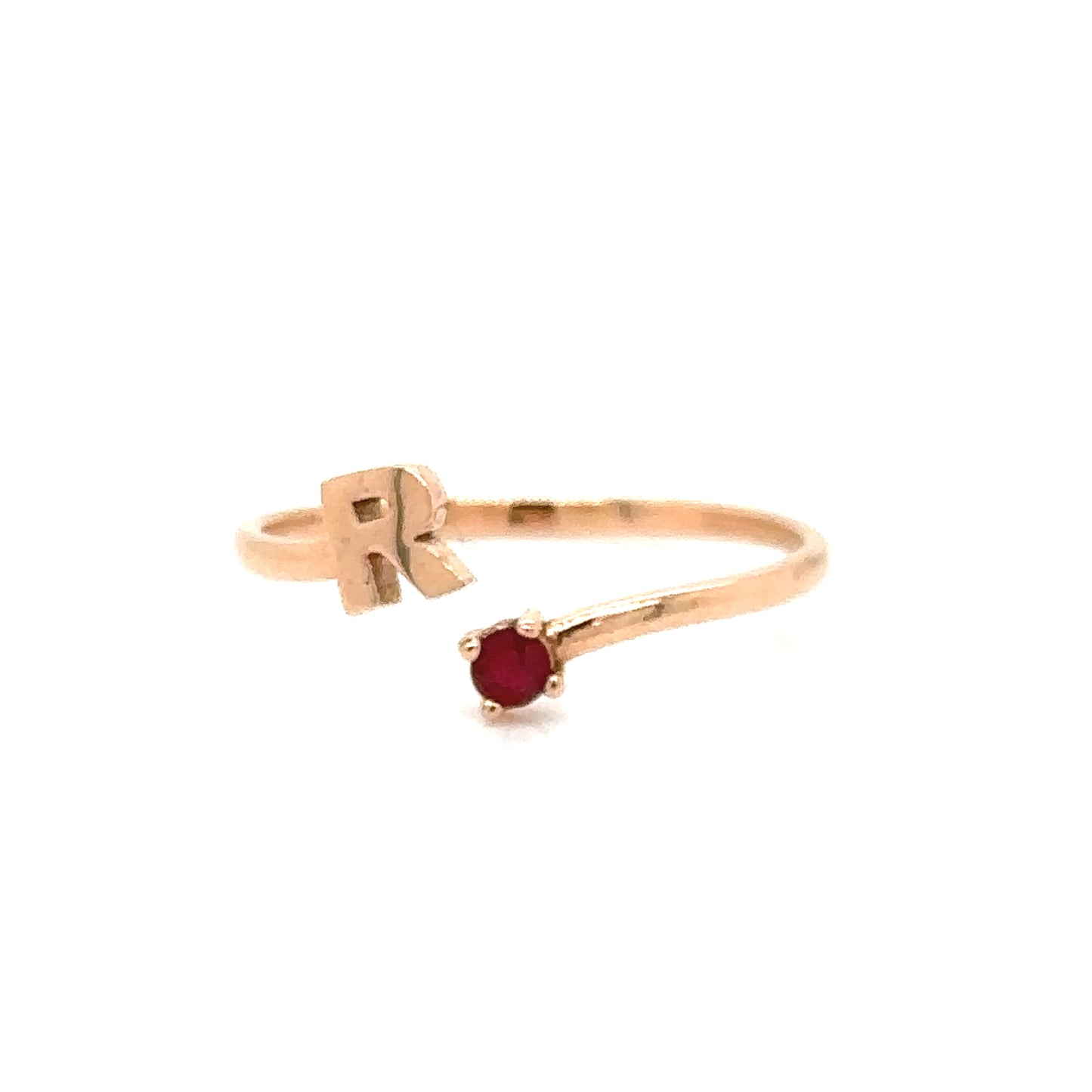 IMMEDIATE DELIVERY / "R" Initial Ring with Ruby / 14k Rose Gold / Size 7.5