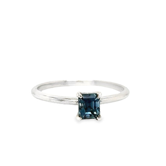 IMMEDIATE DELIVERY / Emerald cut Sapphire Ring / 14k White Gold / size 6.5