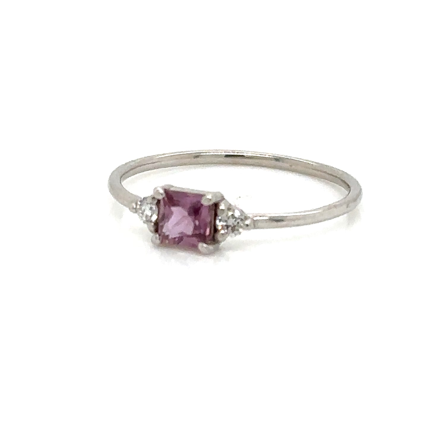 IMMEDIATE DELIVERY / Unique Piece / Princess Cut Pink Sapphire Ring with Diamonds / 14k white gold / size 5.5