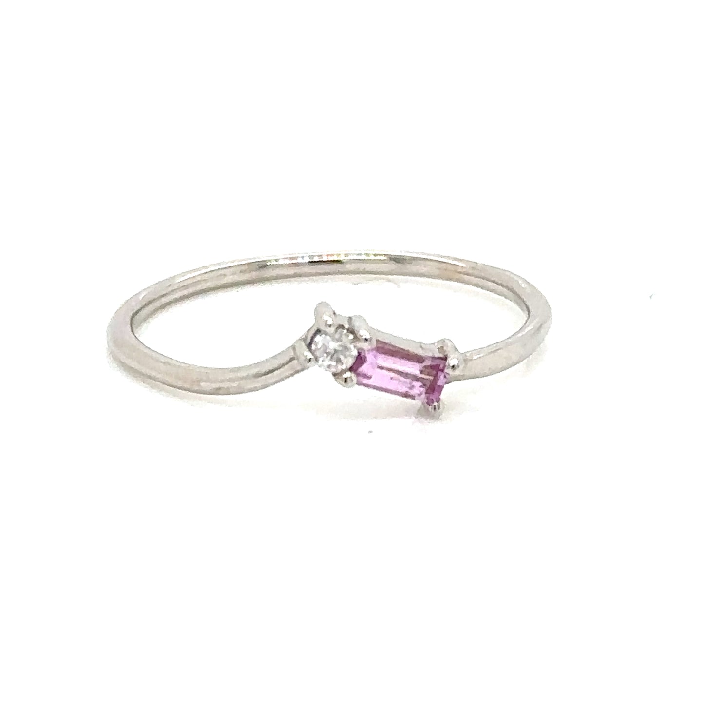 IMMEDIATE DELIVERY / Debanie Ring / Diamonds and Pink Sapphire / 14k white gold / Size 6.5