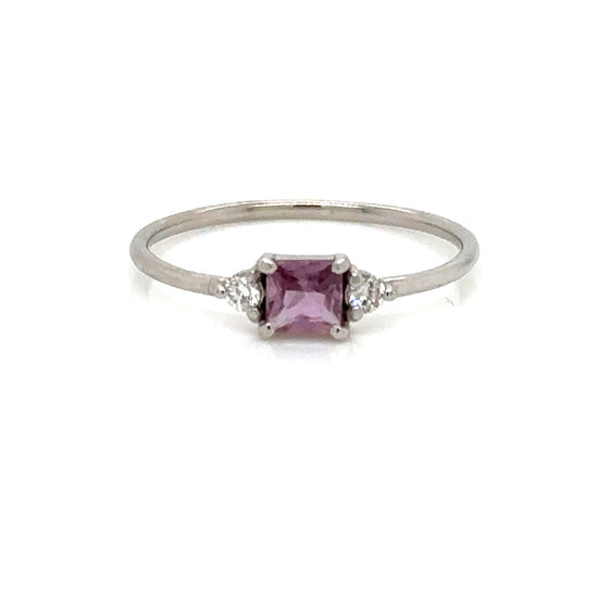 IMMEDIATE DELIVERY / Unique Piece / Princess Cut Pink Sapphire Ring with Diamonds / 14k white gold / size 5.5