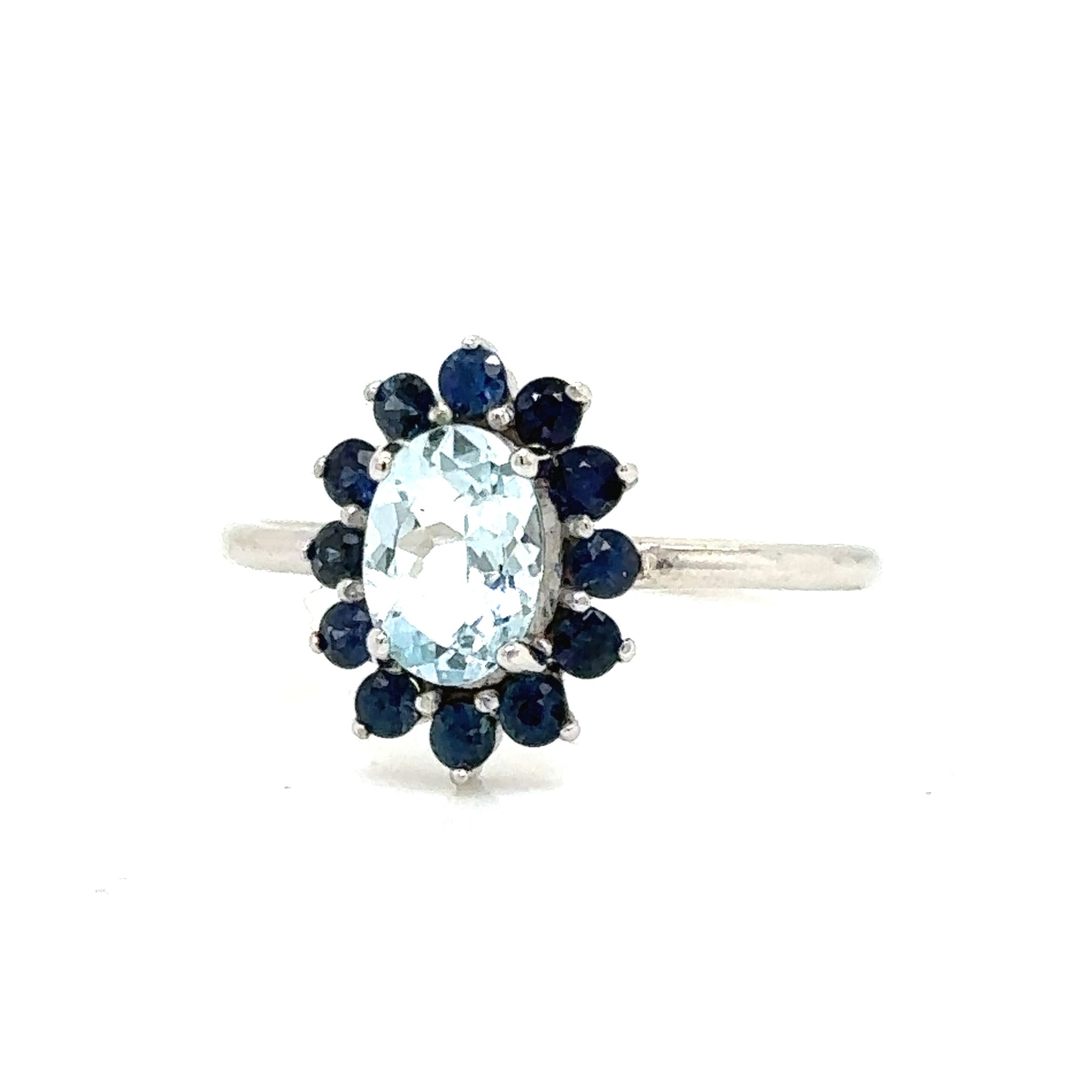 IMMEDIATE DELIVERY / "Kate" Aquamarine ring with sapphire halo / 14k white gold / Size 6
