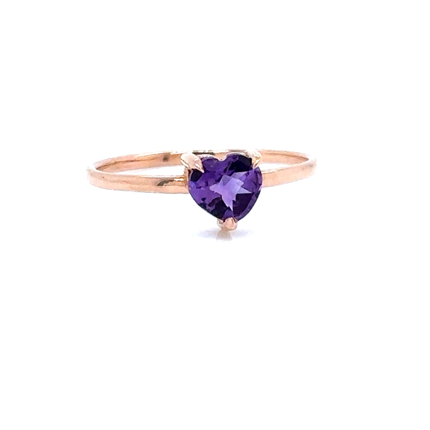 IMMEDIATE DELIVERY / Small Amethyst Heart Ring / 14k Rose Gold / Size 7.5