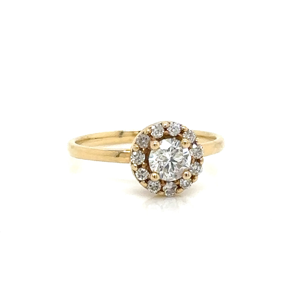 
                      
                        ENTREGA INMEDIATA / Anillo de compromiso de diamante con halo / oro amarillo 14k / talla 4.5
                      
                    