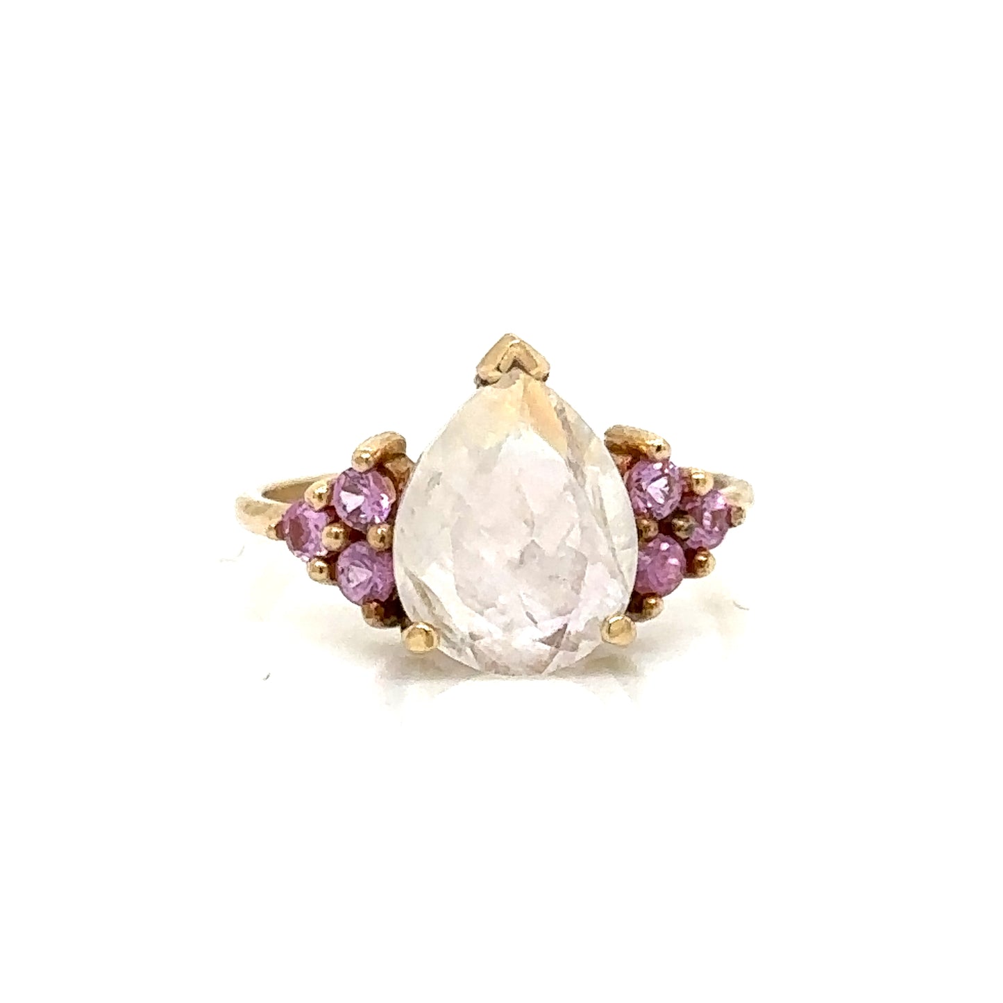 IMMEDIATE DELIVERY / Drop Moonstone Ring with Pink Sapphires / 14k Rose Gold / Size 5.75