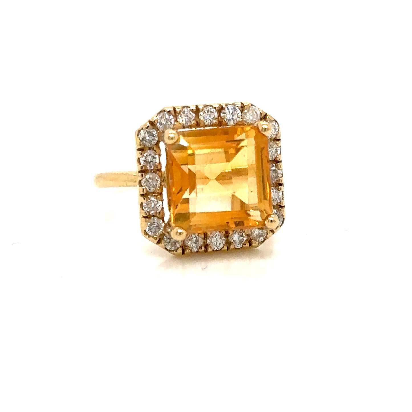ENTREGA INMEDIATA / Anillo de Citrino con Halo de Diamantes / Oro amarillo 14k /  Talla 6