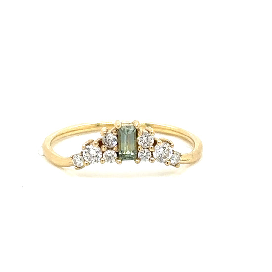 IMMEDIATE DELIVERY / Ella Ring / Diamonds with Green Sapphire / 14k Yellow Gold / Size 7
