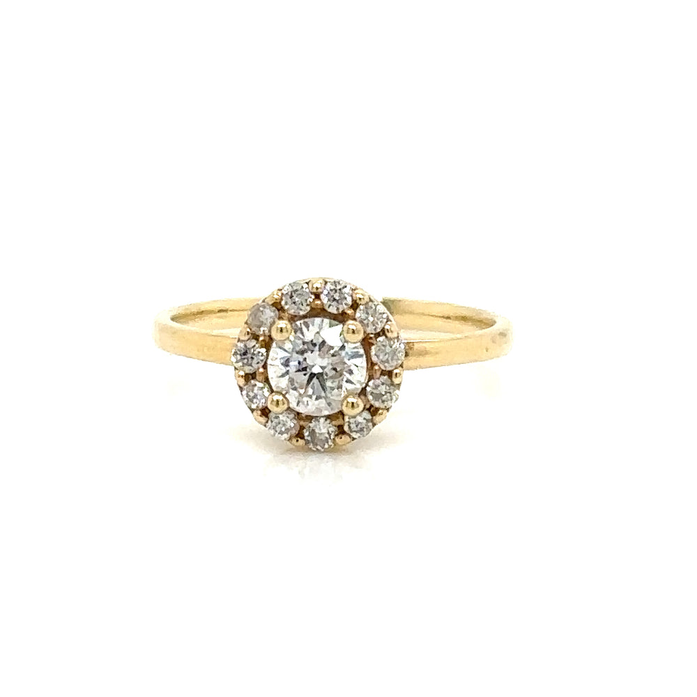 
                      
                        ENTREGA INMEDIATA / Anillo de compromiso de diamante con halo / oro amarillo 14k / talla 4.5
                      
                    